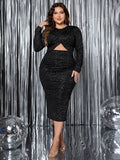 Plus Size Dress Cutout Slit Round Long Sleeve