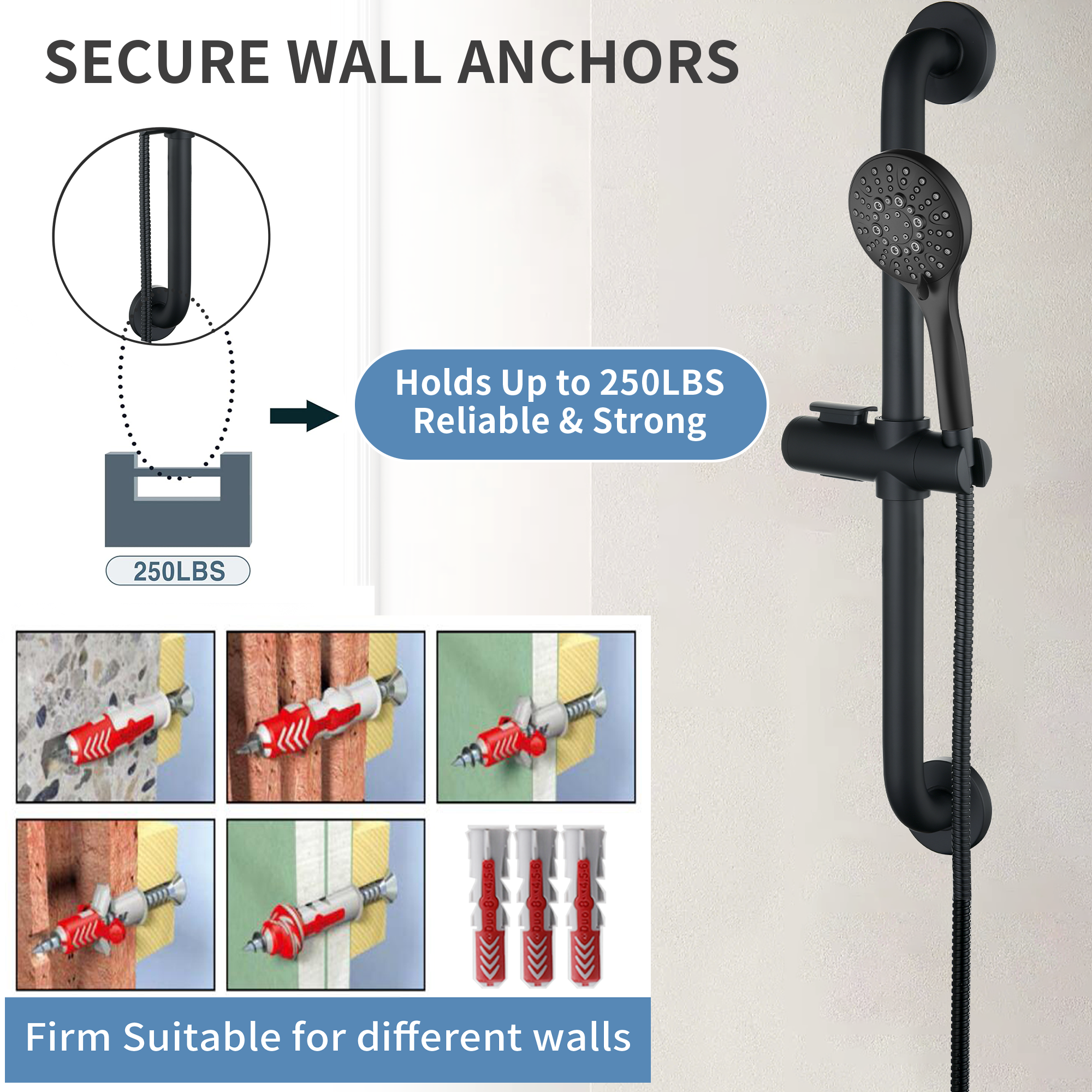Stainless Steel Slide Bar Grab Rail Set  Includes Handheld Shower Head and 69'' Hose