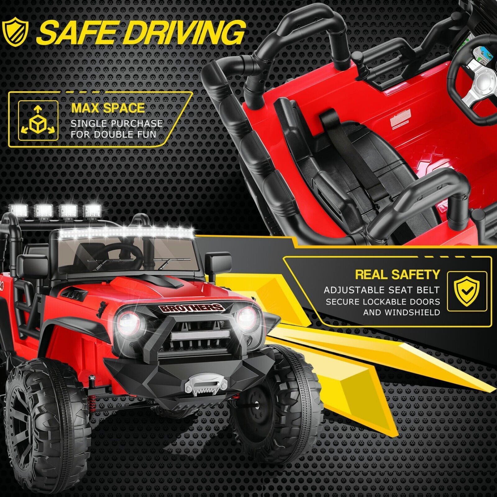 400W 2-Seater Electric Ride-On Jeep for Kids with LED Lights and 24V Battery