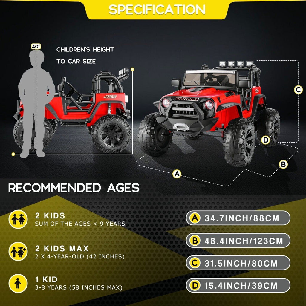 400W 2-Seater Electric Ride-On Jeep for Kids with LED Lights and 24V Battery