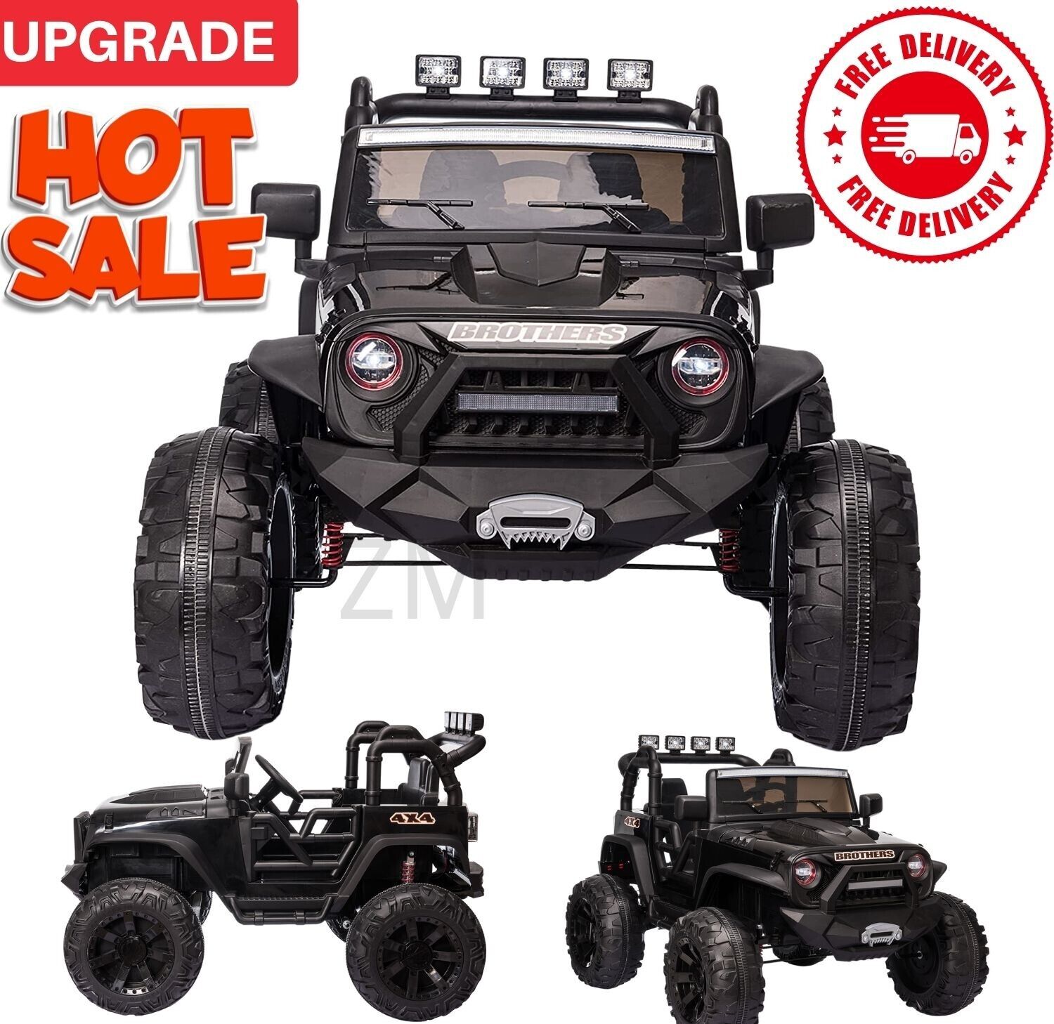 400W Electric 24V Kids Ride on Truck Car Jeep with MP3 Player, LED Lights, and Remote Control - Seats 2
