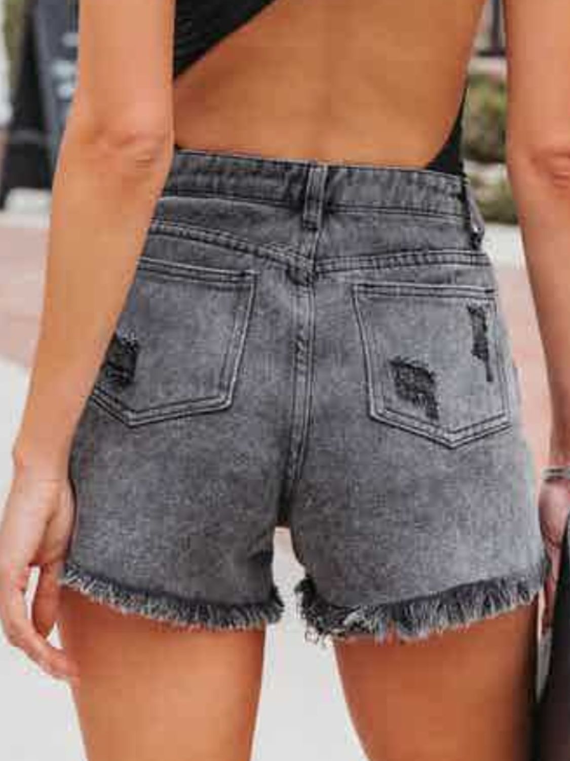 Women's Distressed Denim Bottoms with Pockets