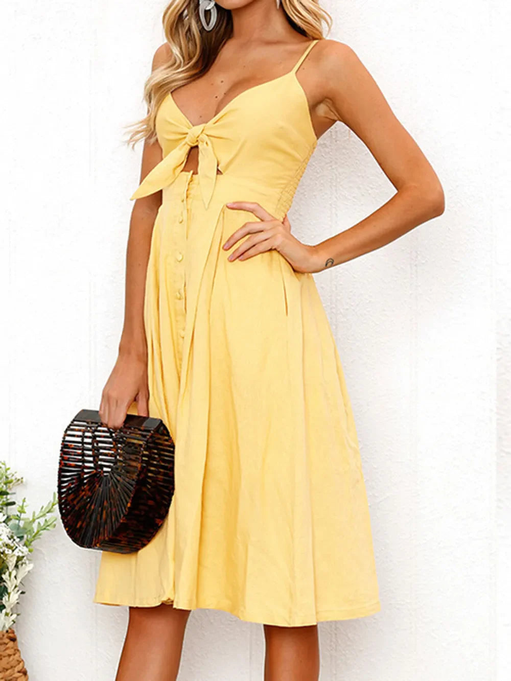 Cutout Smocked Neck Cami Dress