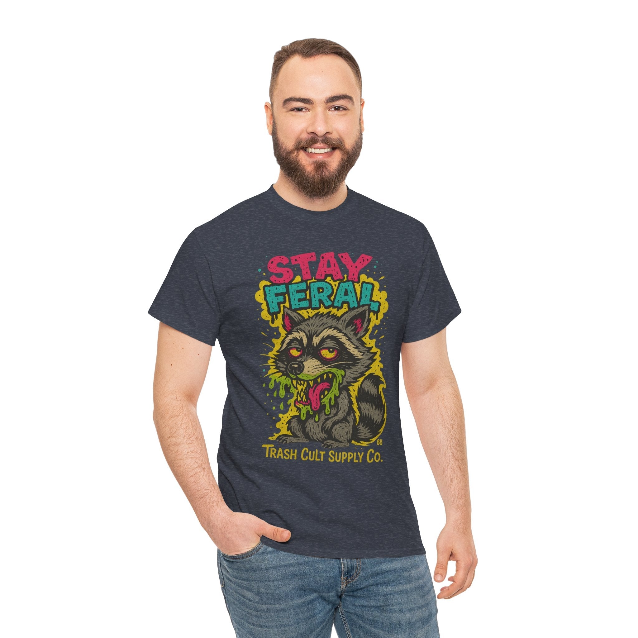 Stay Feral Raccoon Lowbrow Tee – Trash Cult Supply Co. | Gildan 5000