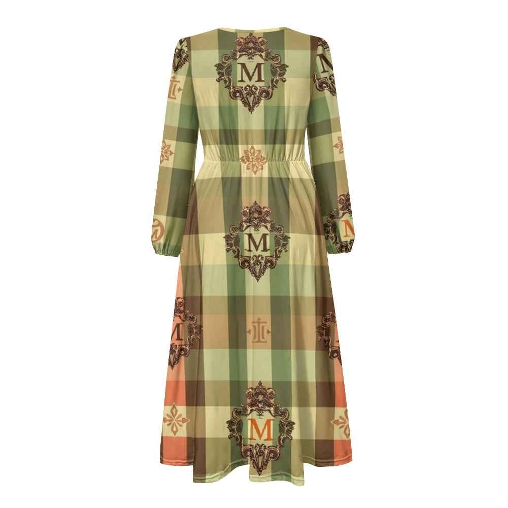 V-Neck Long Sleeve Midi Dress