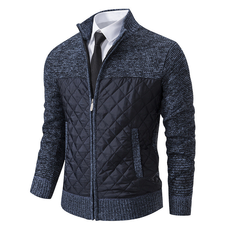 Men's Coat Color Matching Zipped Stand Collar