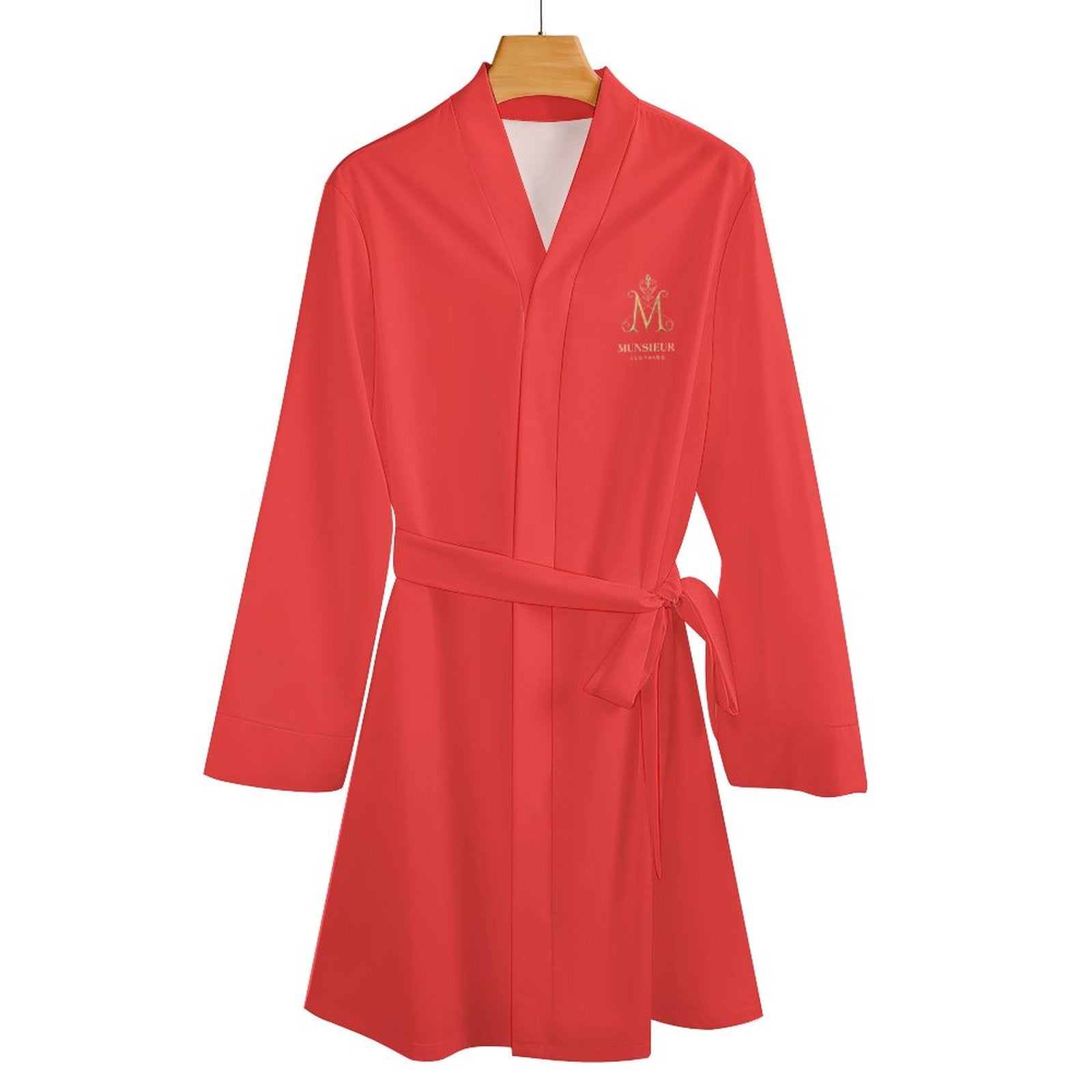 MUNSIEUR Red Belted Robe - Luxury Long Sleeve Loungewear for Women