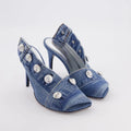 Women's Stiletto Heel Square Toe Denim Metal Rivets