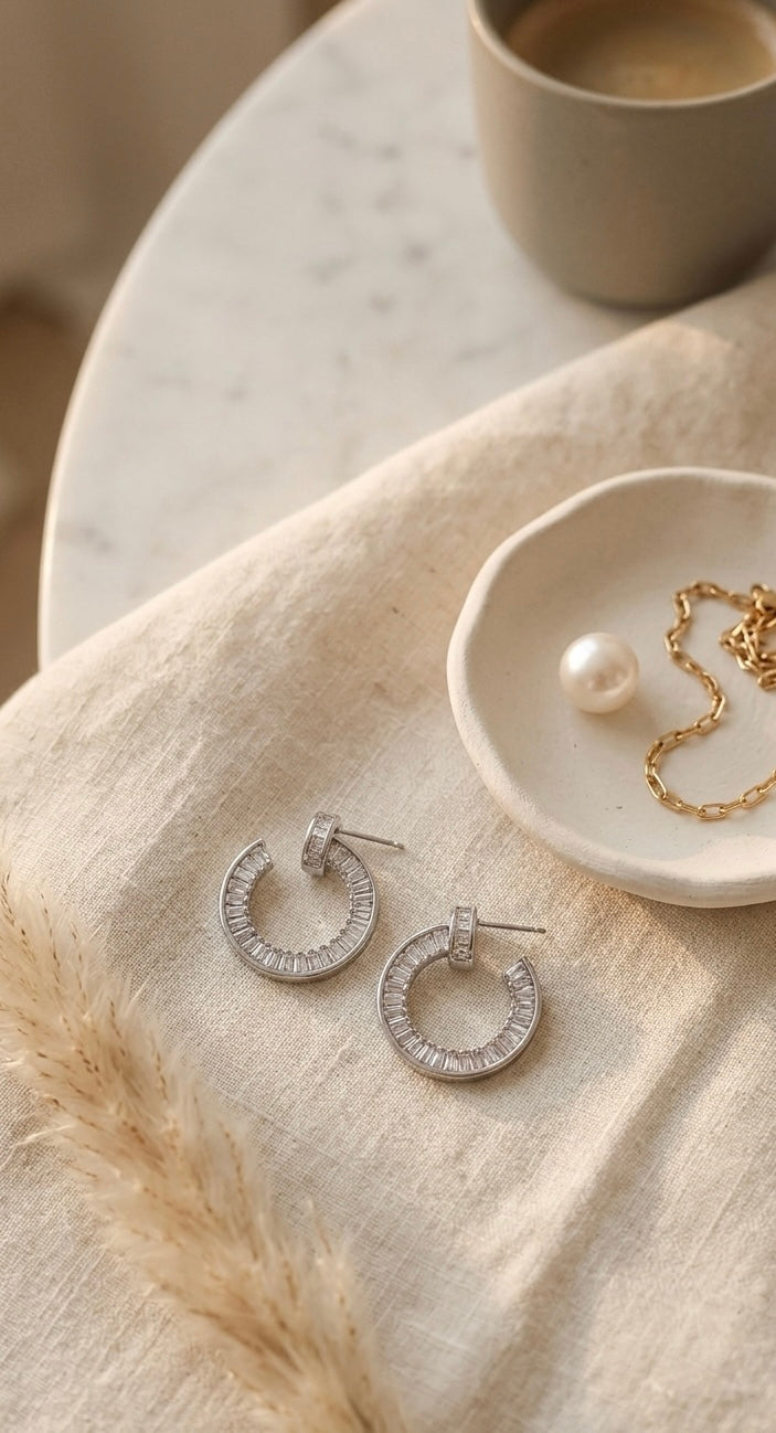 The "Star Ring" Baguette C-Hoops | 925 Silver & 18K Gold Plated