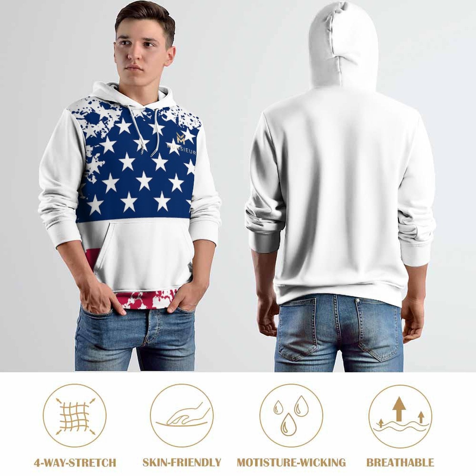 Munsieur Men's Graphic Hoodie America's Pride Hoodie 4th of July Independence Day Collection