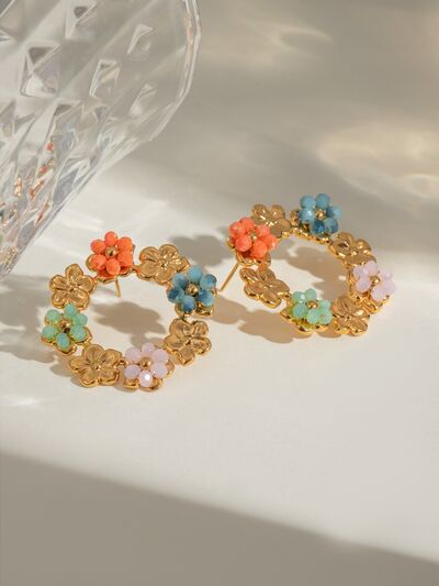 Synthetic Crystal Stainless Flower Earrings