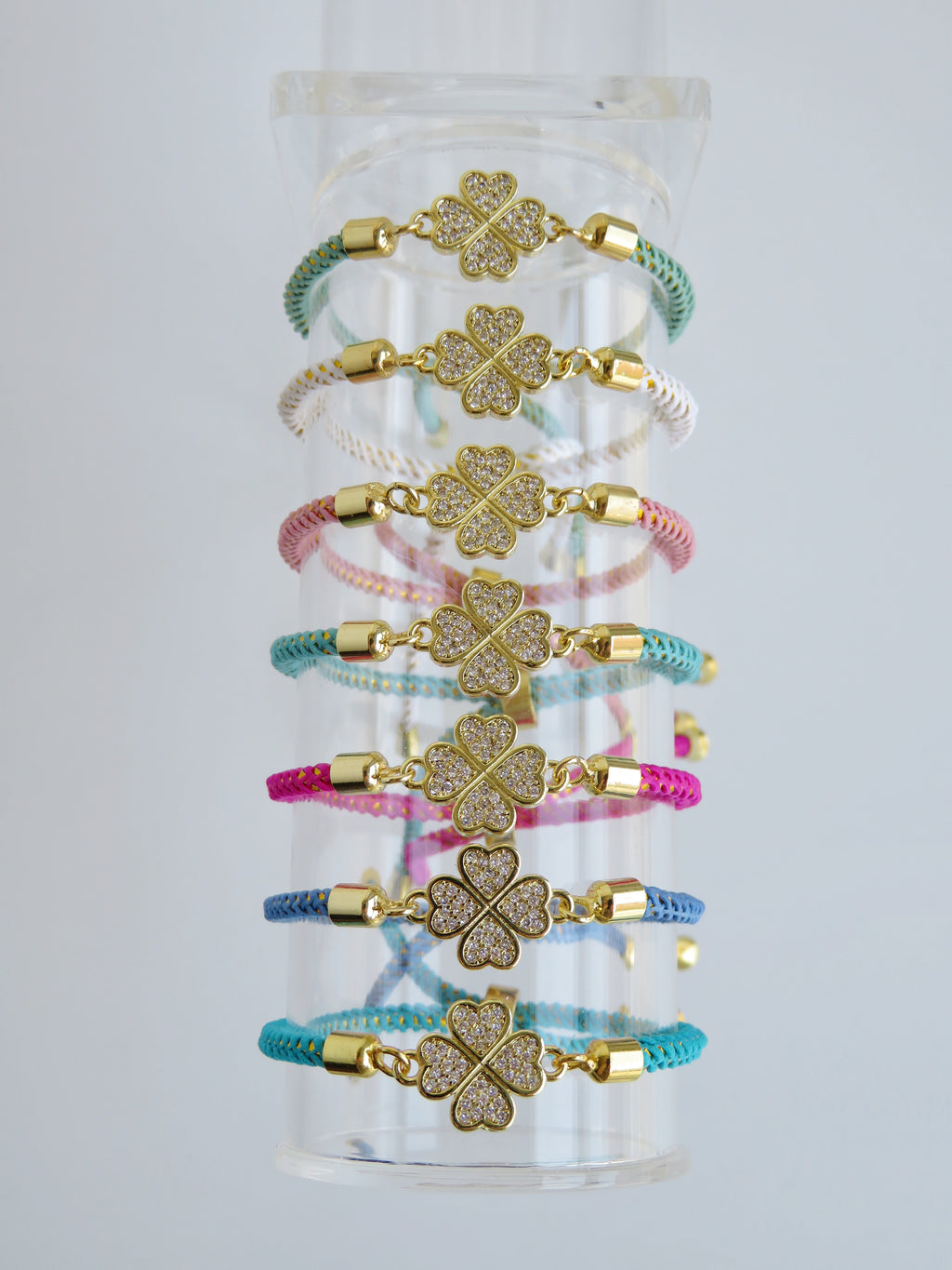 Heart Clover Bracelet - Adjustable Braided Cord