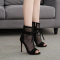 Fish Mouth Splicing Hollowed Out Simple Bow High Heels Women's Large Size Side Zipper Fashion