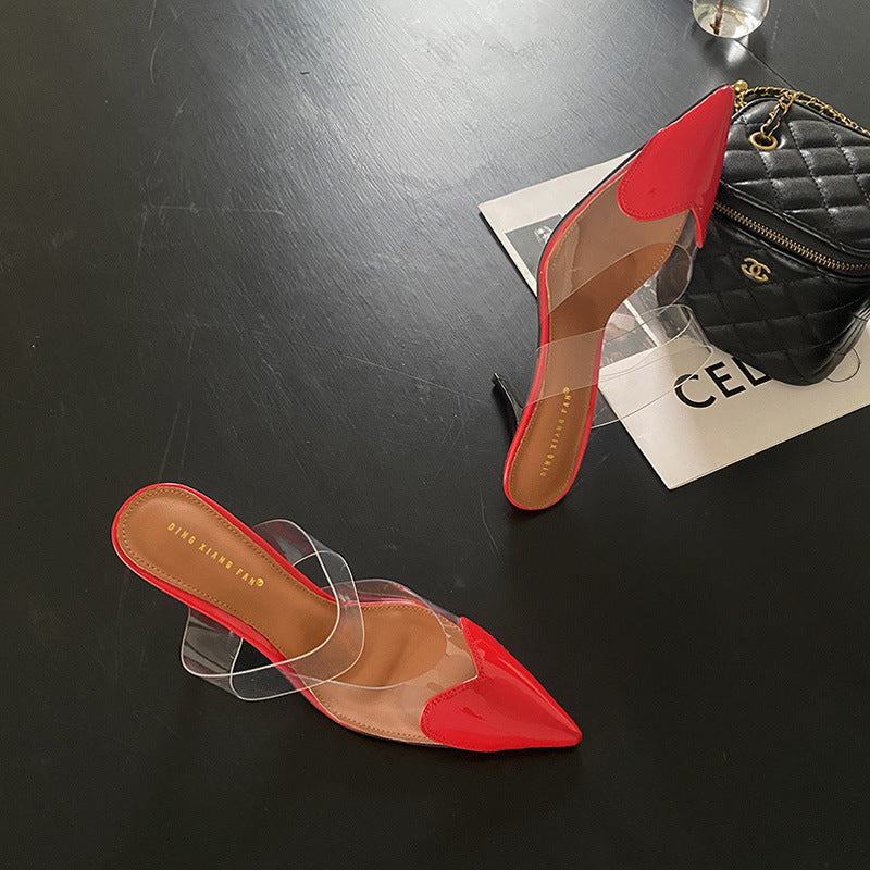 Women's Transparent Love Face Color-blocking Stiletto Heel High Heels