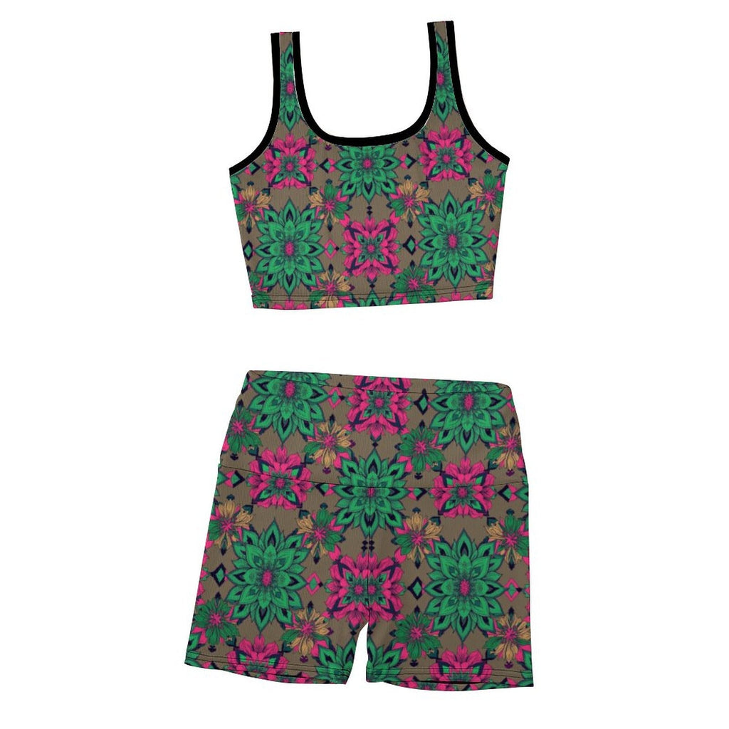 Munsieur Custom Printed Patterned Ribbed Yoga Sets
