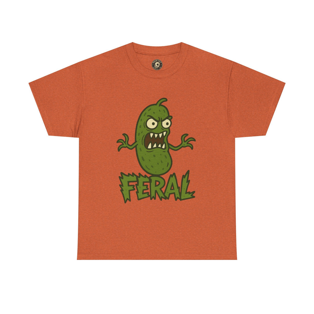 Feral Pickle Cartoon Tee – Trashcore Angry Pickle Shirt – Gildan 5000 Unisex Heavy Cotton