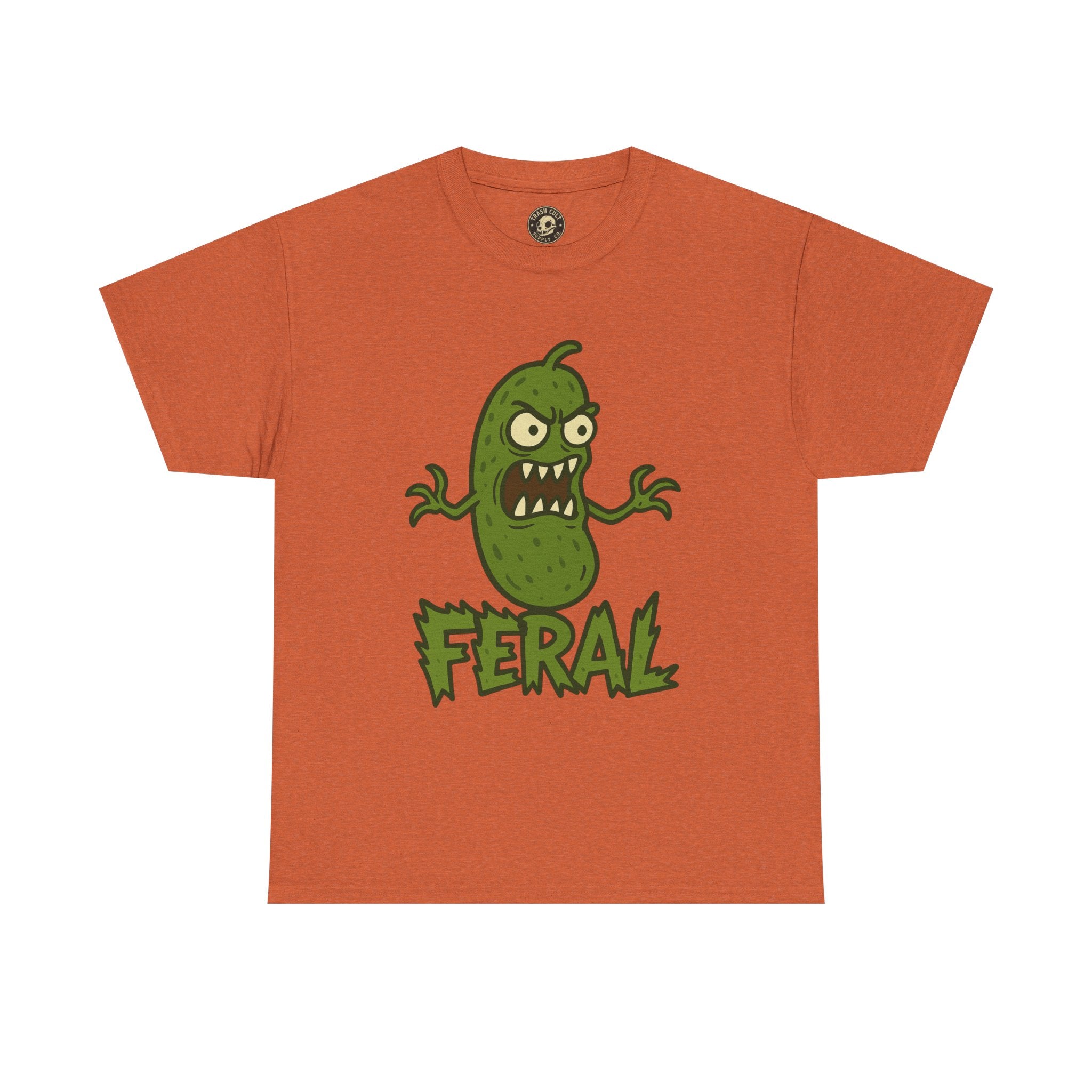Feral Pickle Cartoon Tee – Trashcore Angry Pickle Shirt – Gildan 5000 Unisex Heavy Cotton