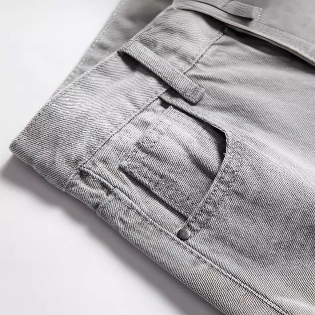 Men's Light Gray Ripped Straight Pants Denim