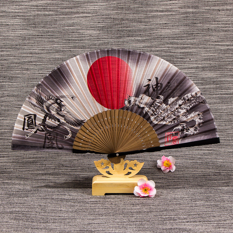 Chinese Silk Bamboo Folding Fan with Tassel