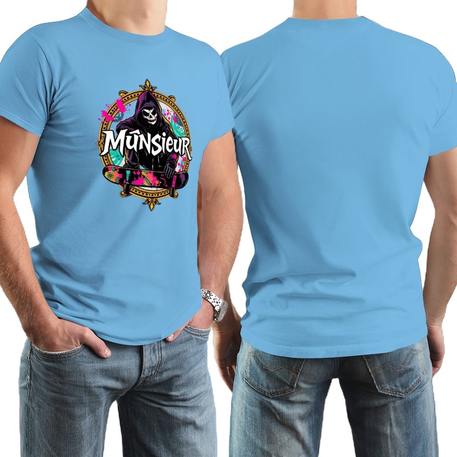 Munsieur New Skool Tee for Men – Skull Skateboard Graphic Tee