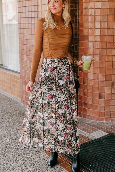 MUNSIEUR Floral Maxi Skirt - Luxury Elastic Waist Skirt for Women