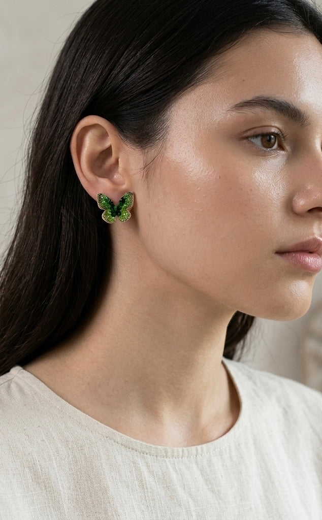 Aura Emerald Butterfly Zircon Studs – Gold Plated