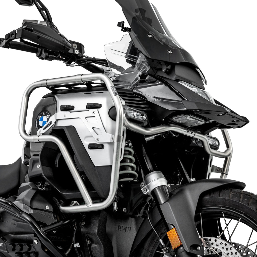 LOBOO Upper Crash Bar for BMW R1300GS Adventure (2024-on) – 304 Stainless Steel, Multi-Point Support, Silver / Black Finish