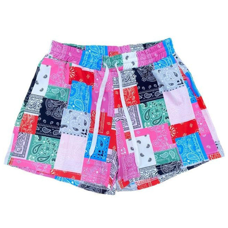 Women's Cashew Bottoms Colorful Stitching Drawstring Bottoms