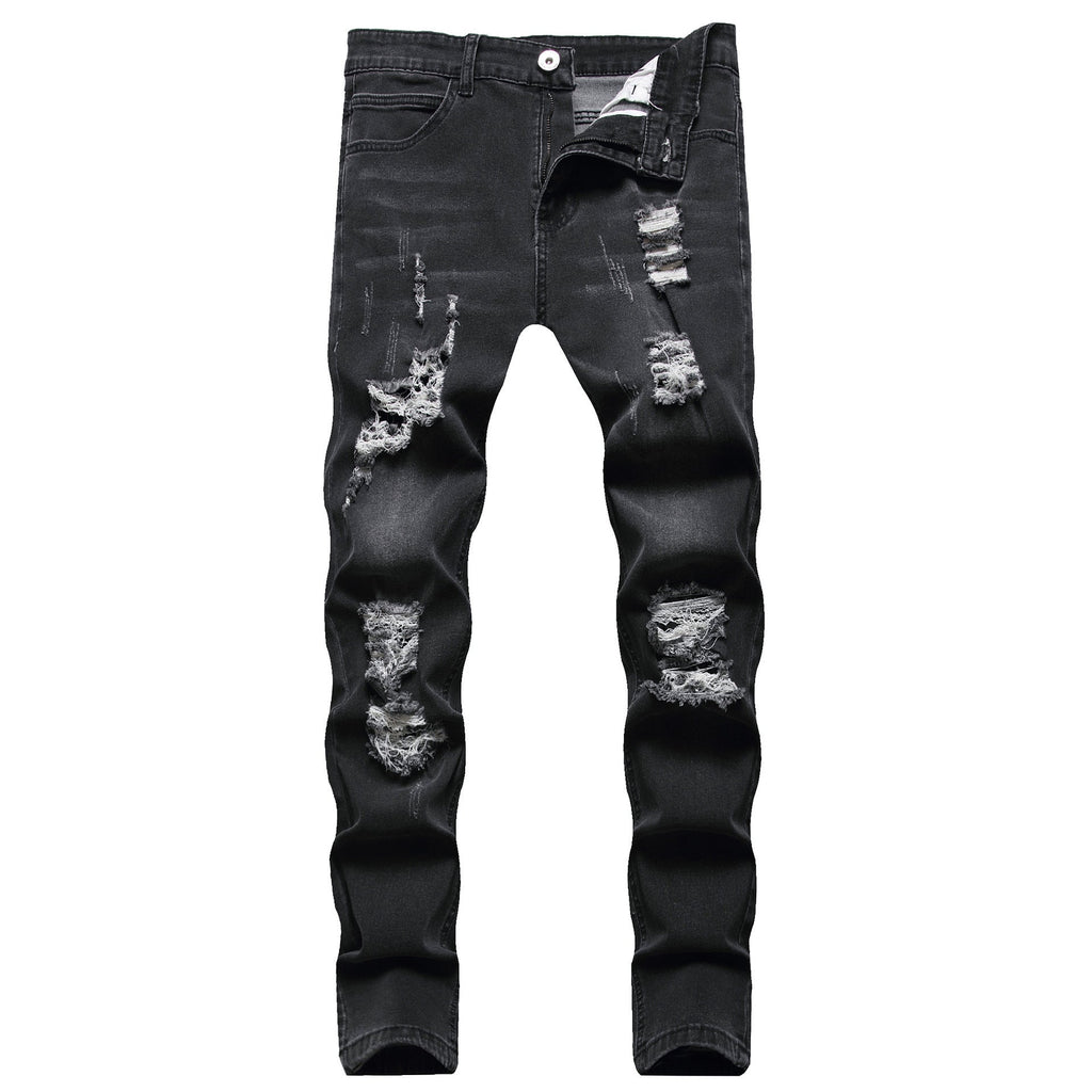 Men's Ripped Matte White Slim-fit Denim Pants