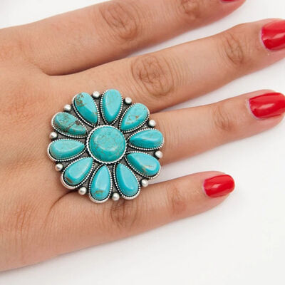 Turquoise Alloy Flower Ring