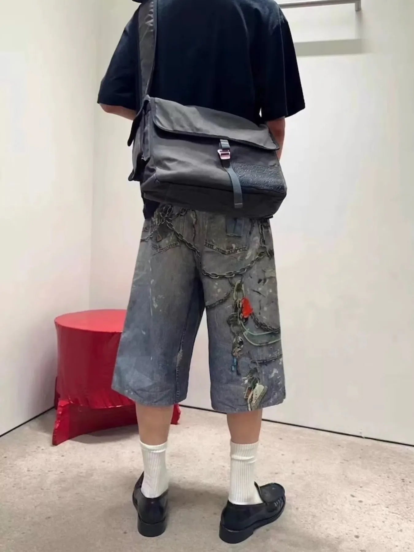 Men's Chain Print Denim Shorts