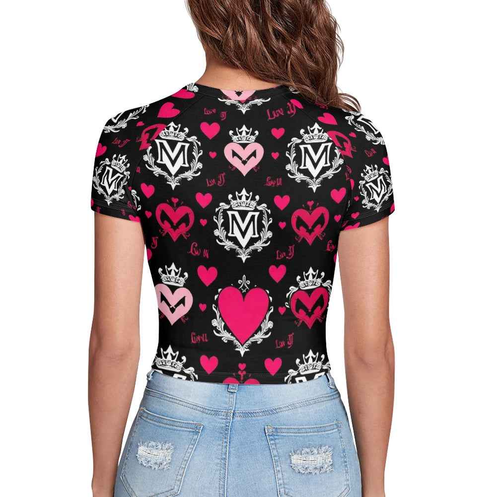 MUNSIEUR Valentine's Cropped Navel T-Shirt Women's - Romantic Gothic Streetwear