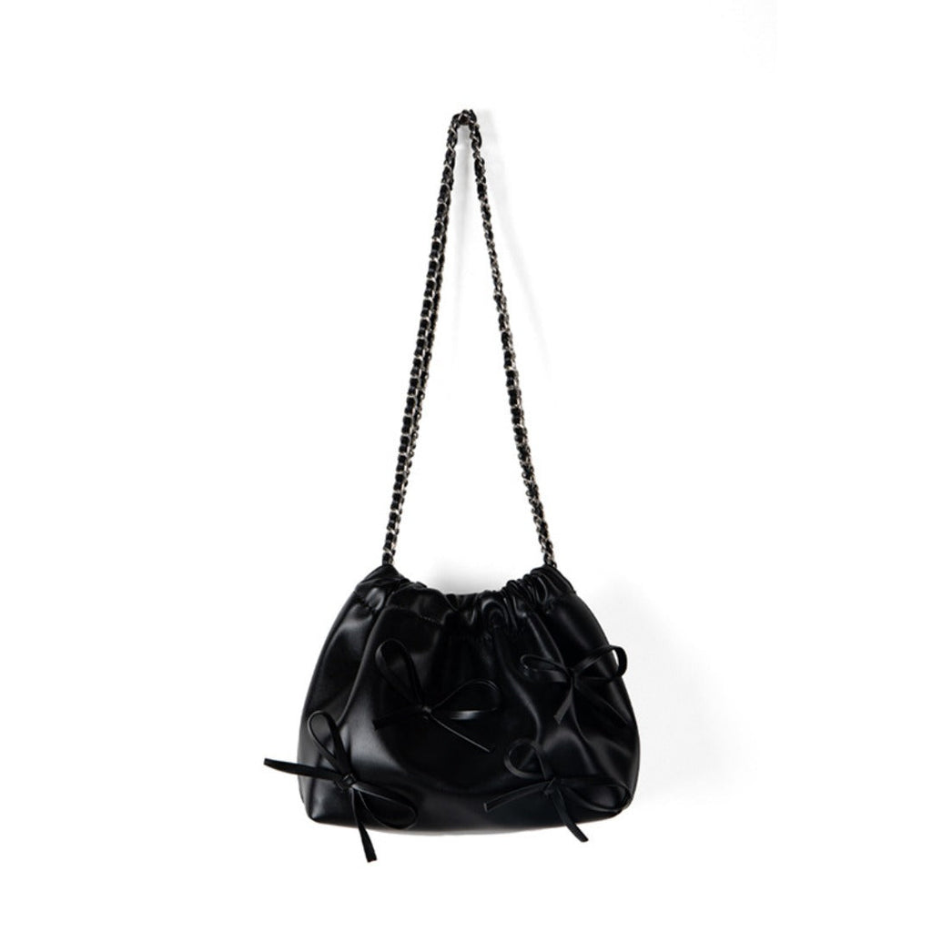 Commuter versatile chain bag, bow soft leather crossbody bag women, spring fashion shoulder crossbody bag