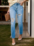 Distressed Button Jeans with Pockets