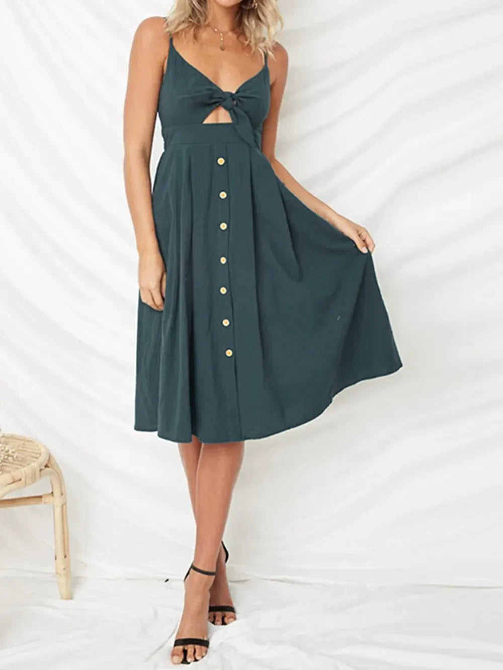 Cutout Smocked Neck Cami Dress