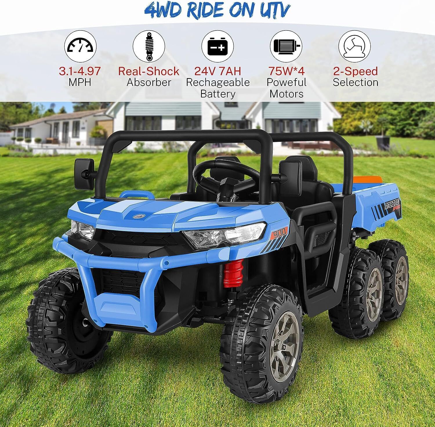 4WD Kids Electric UTV Truck with Remote Control and Dump Bed - 24V Ride-On Vehicle