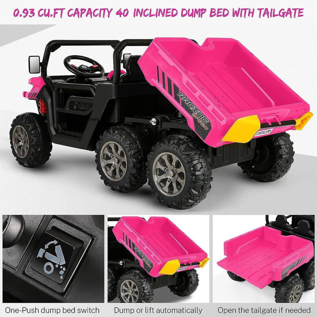 6x6 Ride On UTV Truck with Dump Bed, 6 Suspension, and 4WD - Perfect for Kids with LED Lights and Remote Control