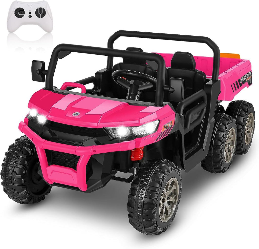 2-Seater 300W 4WD 6x6 Ride On UTV Truck with Dump Bed and LED Lights + Remote Control for Kids (24V)