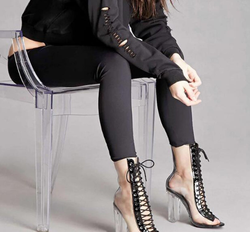 Women's European Station Star Models Sexy High Heels See thru