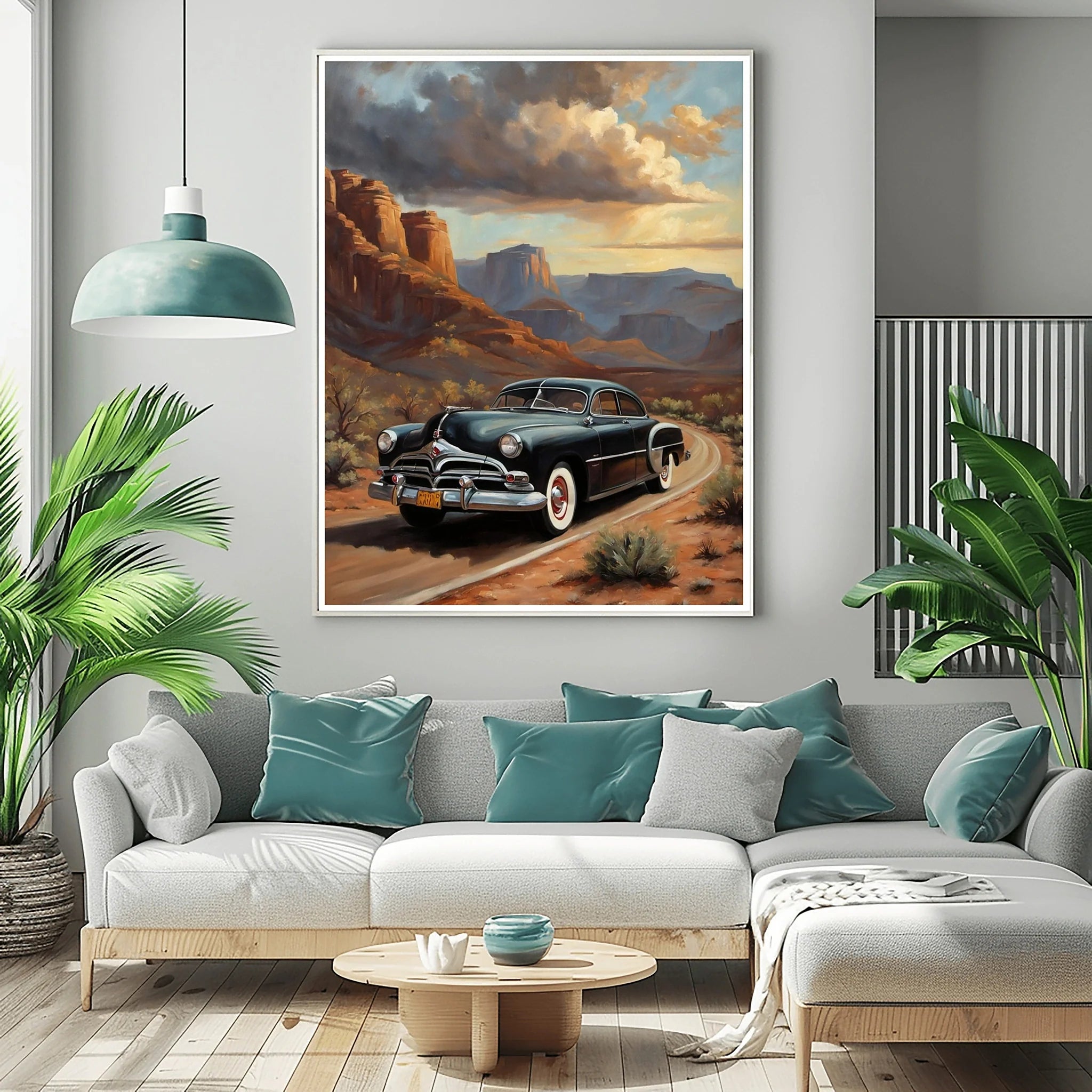1951 Step-Down Racing Legend Red Rock Desert Wall Art | Vintage Racing Landscape