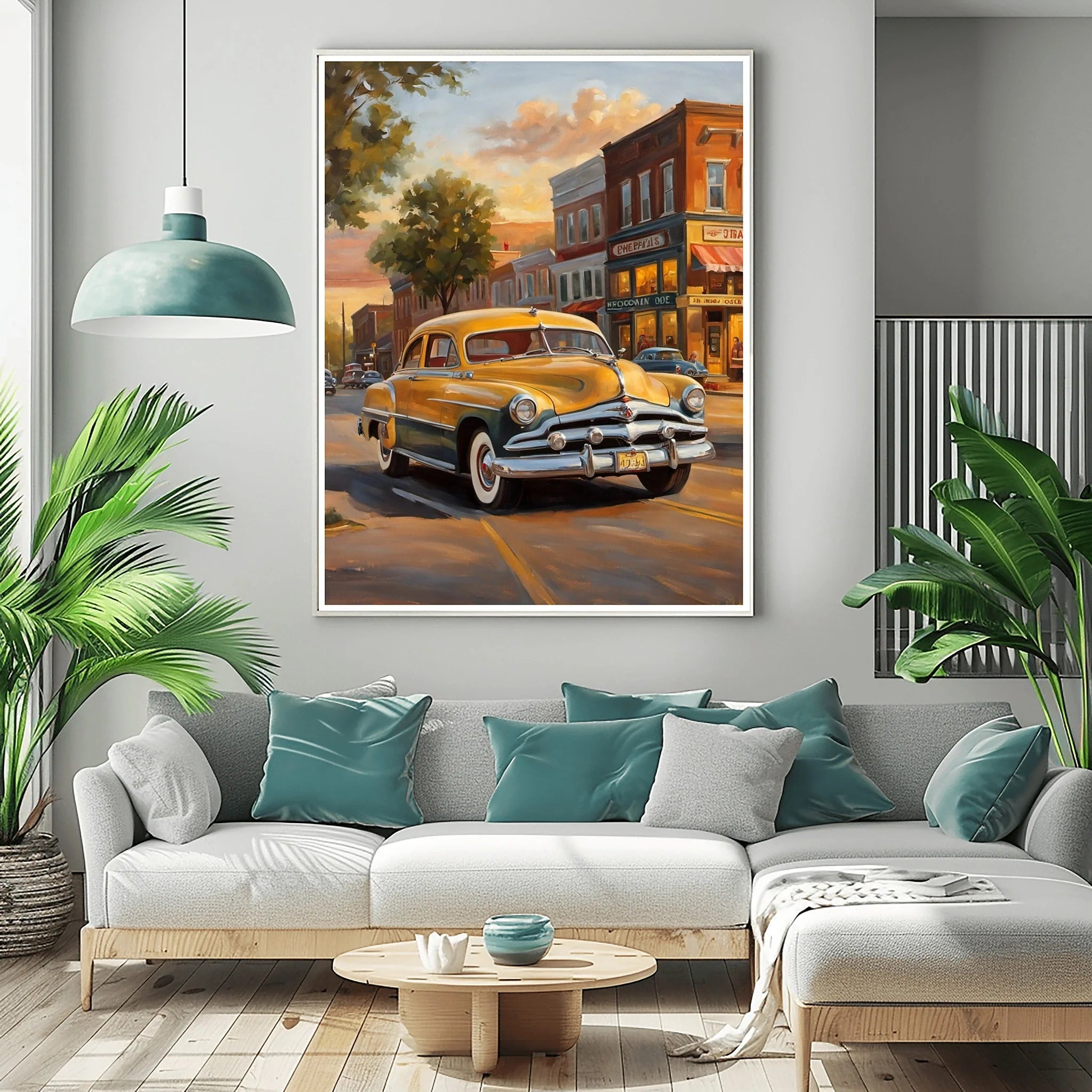 1951 Step-Down Racing Legend Golden Hour Town Wall Art | Vintage Urban Racing Print