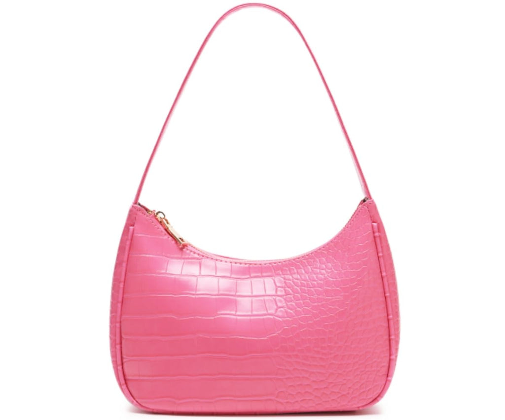 Shoulder Bags for Women, Cute Hobo Tote Handbag Mini Clutch Purse with Zipper Closure (Crocodile Pink)