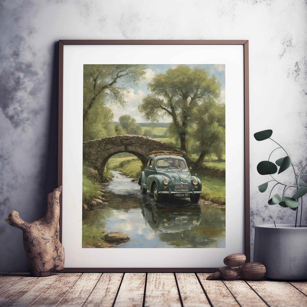 1952 French Economy Pioneer Stone Bridge Wall Art | Rustic European Landscape