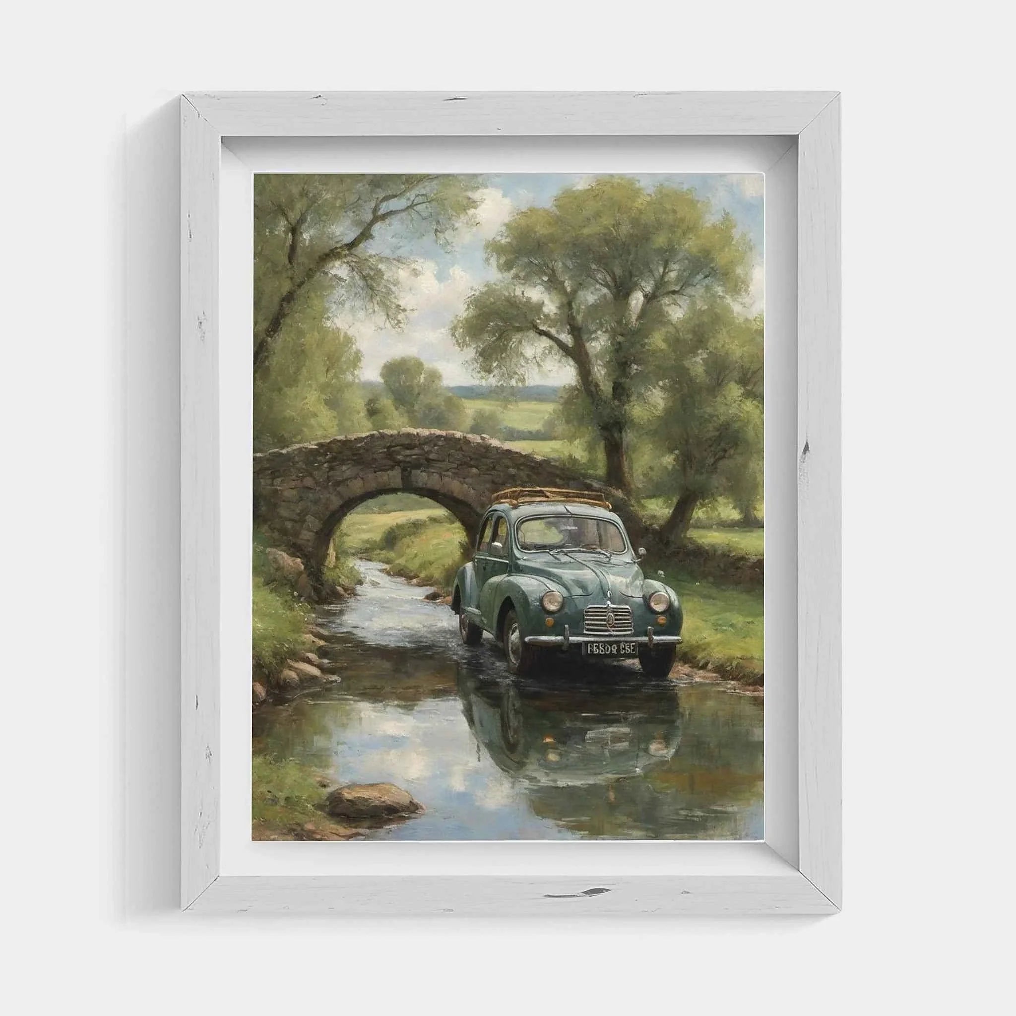 1952 French Economy Pioneer Stone Bridge Wall Art | Rustic European Landscape