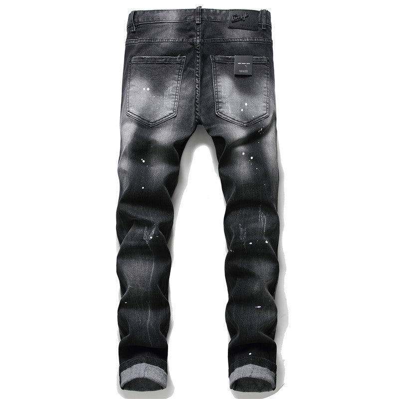 Men's Broken Slim Fit Hole Patch Stretch Pants