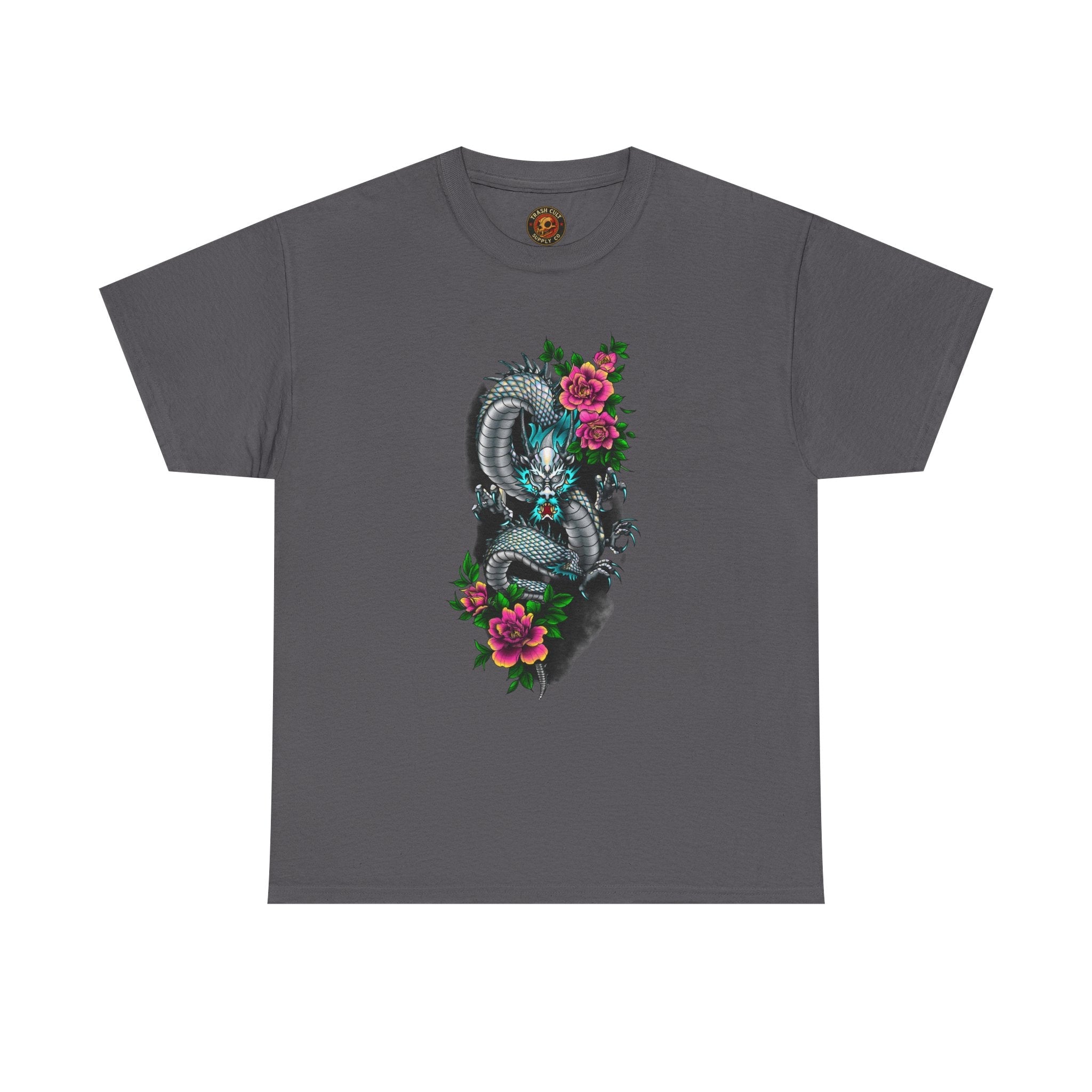 Mythic Dragon & Peonies Tattoo T-Shirt – Lara Davenport x Trash Cult Supply Co. Collab (Gildan 5000)