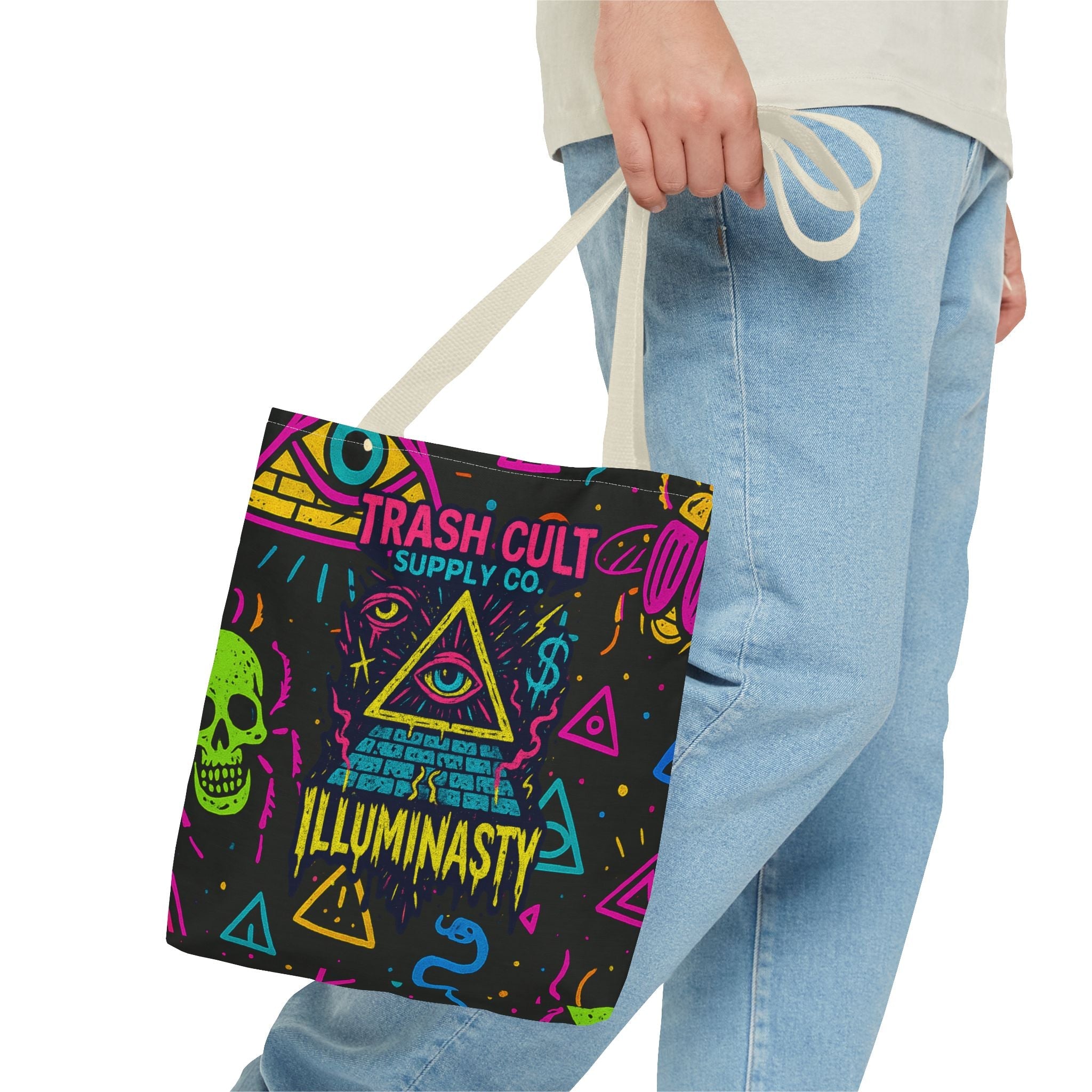 Illuminasty Drop Neon Tote Bag – All-Seeing Eye, Skulls & Symbols | Trash Cult Supply Co.