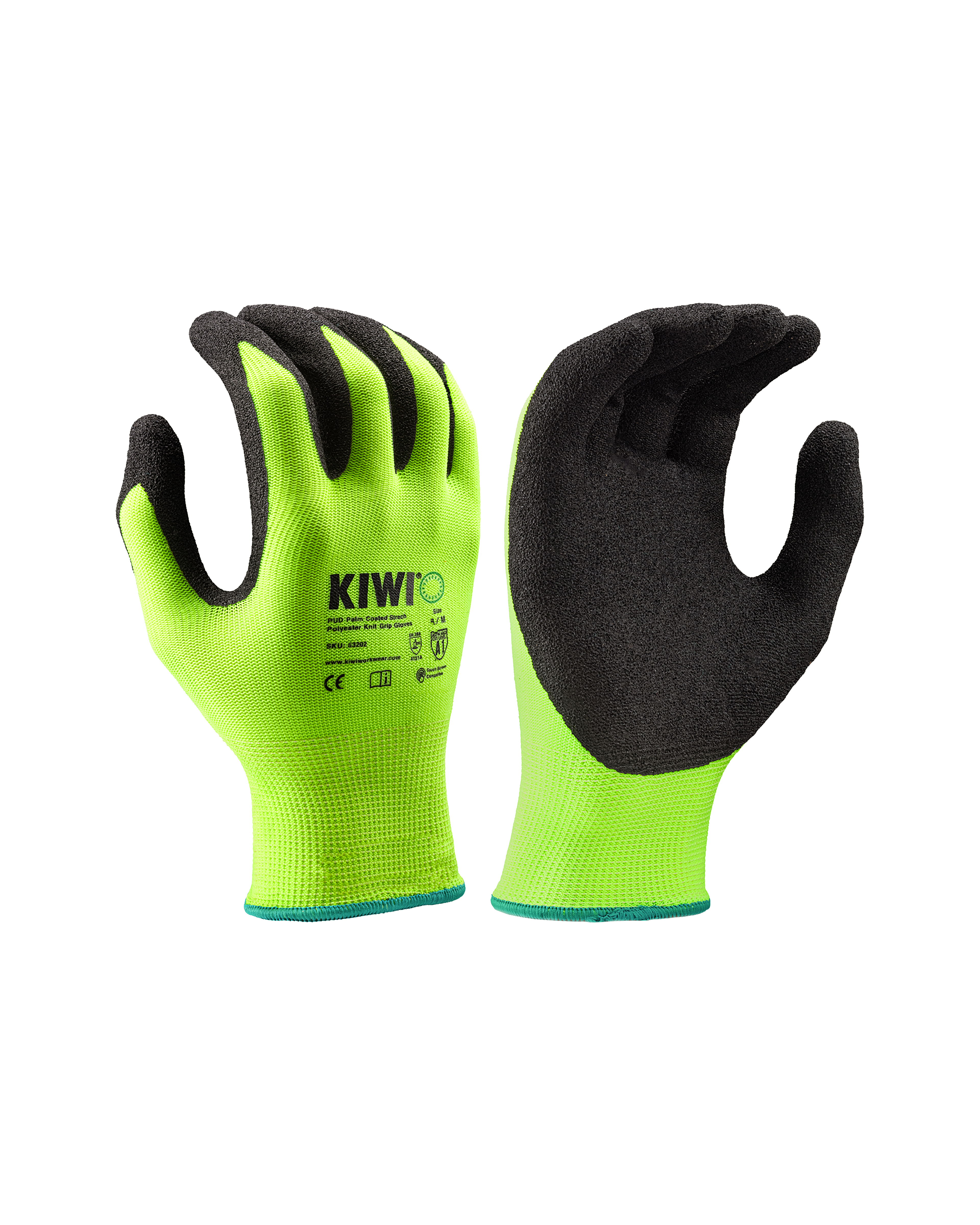 Kiwi PUD Palm Coated Stretch Polyester Knit Neon Grip Gloves [R53200]