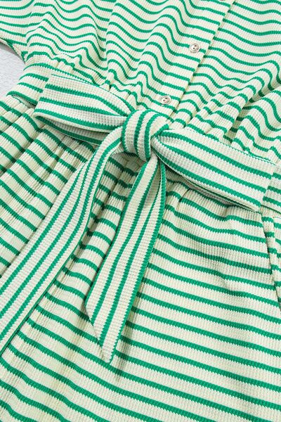 Striped Half Sleeve Tie Waist Romper