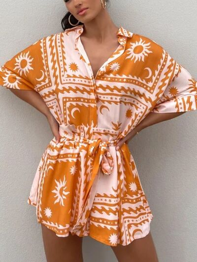 MUNSIEUR Printed Tie-Waist Romper - Luxury Half Sleeve Jumpsuit for Women